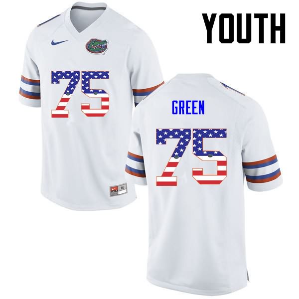 Youth NCAA Florida Gators Chaz Green #75 Stitched Authentic USA Flag Fashion Nike White College Football Jersey MTP1065IB